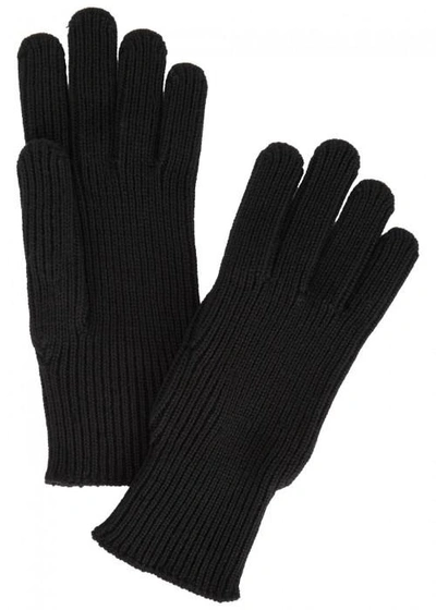 Moncler Black Ribbed Wool Gloves