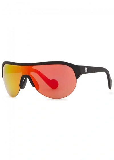 Moncler Ml0049 Mirrored Wrap-around Sunglasses In Black