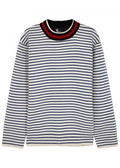 Moncler Striped Wool Jumper In Cream