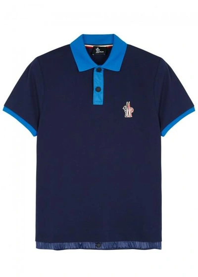 Moncler Navy Shell-trimmed Piqué Cotton Polo Shirt