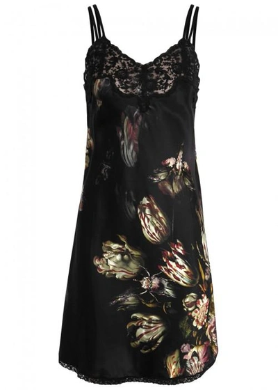 Morpho + Luna Paris Butterfly-print Silk Chemise In Black