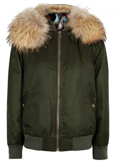 Mr & Mrs Italy Army Green Fur-lined Bomber Jacket In Multicoloured