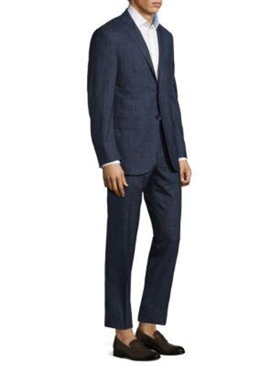 Corneliani Regular-fit Scratch Plaid Wool Suit In Blue