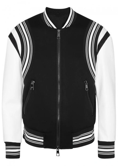 Neil Barrett Monochrome Leather And Jersey Bomber Jacket In Black And White