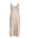 Nili Lotan V-neck Raw-hem Silk-satin Dress In Light Pink