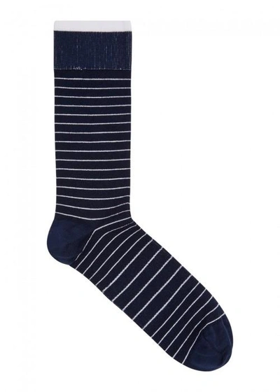 Norse Projects Bjarki Striped Cotton Blend Socks In Navy