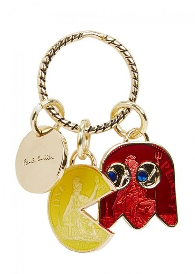 Paul Smith Pac Man Gold Tone Keyring In Red