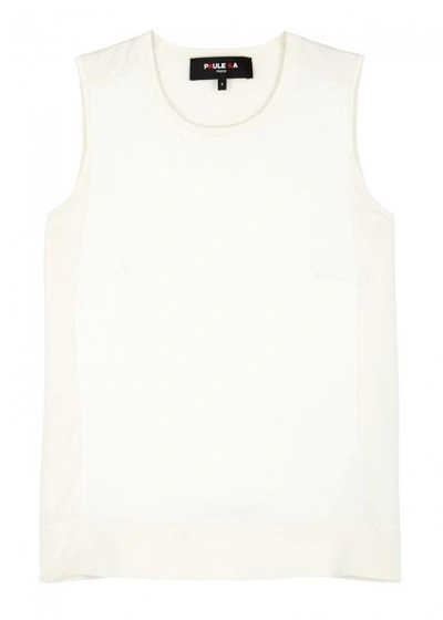 Paule Ka Ivory Satin And Cotton Blend Tank