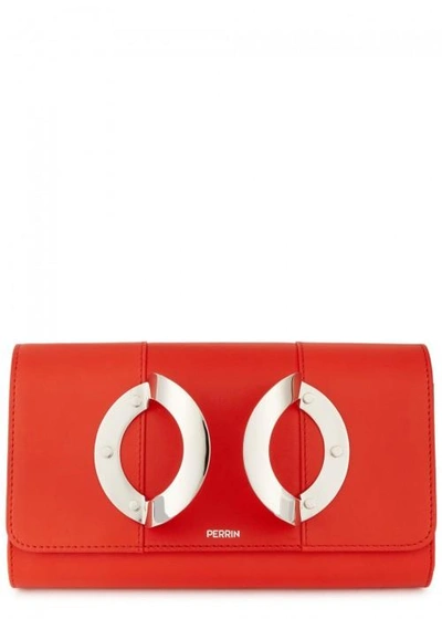 Perrin Paris Le Croisière Red Leather Clutch In Bright Red