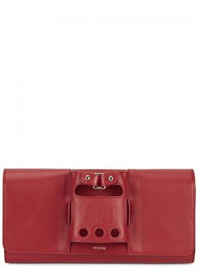 Perrin Paris Le Cabriolet Red Leather Clutch In Dark Red