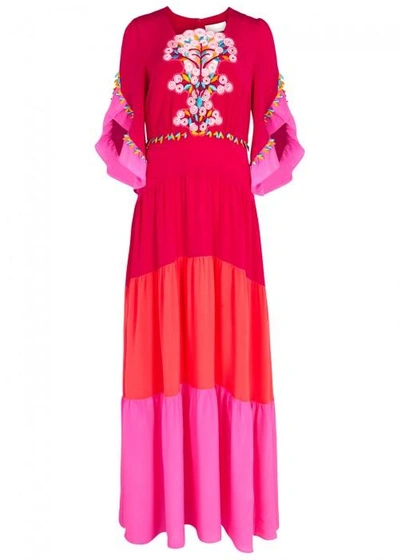 Peter Pilotto Tonal Pink Appliquéd Silk Maxi Dress