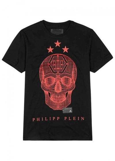 Philipp Plein Skull Appliqué Cotton T-shirt In Black And Red