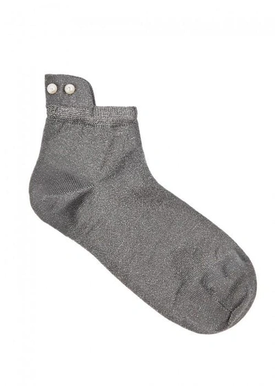 Pierre Mantoux Velia Faux Pearl-embellished Jersey Socks In Grey