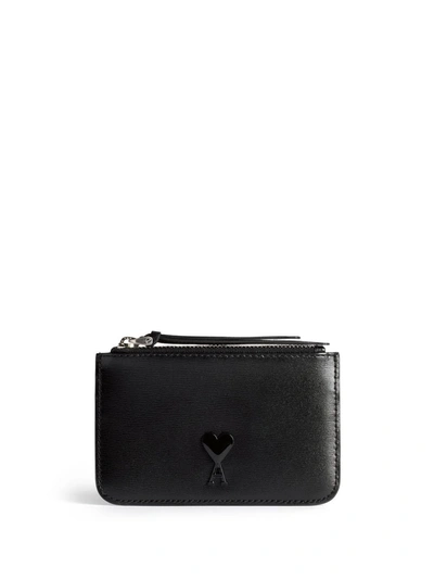 Ami Alexandre Mattiussi Ami De Coeur Zipped Leather Cardholder In 1
