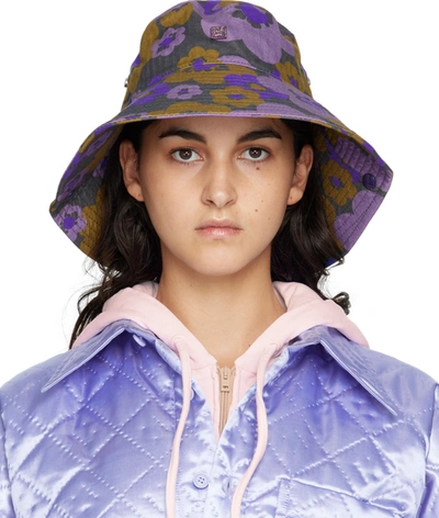 Acne Studios Floral-print Herringbone Cotton Bucket Hat In Purple