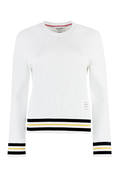 Thom Browne Cricket Stripe Trim Sweatshirt In White