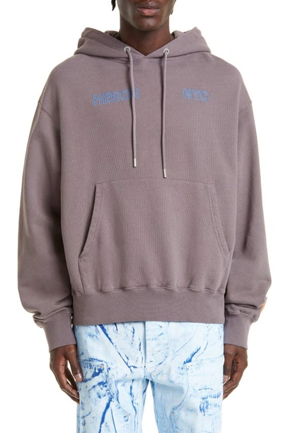 Heron Preston Oversize Embroidered Graphic Hoodie In Grey Light Blue