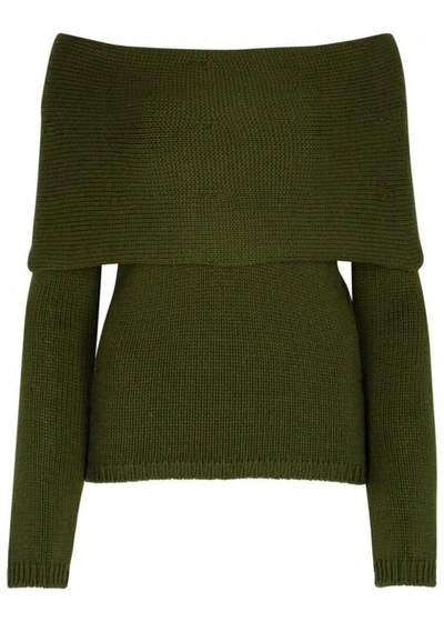 Rosetta Getty Army Green Off-the-shoulder Jumper In Olive