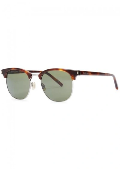 Saint Laurent Sl 108 Tortoiseshell Clubmaster-style Sunglasses In Havana