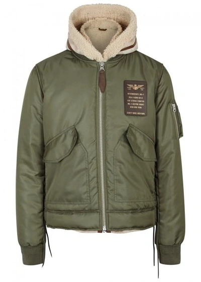 Schott Green Bomber Jacket And Suede Gilet In Khaki