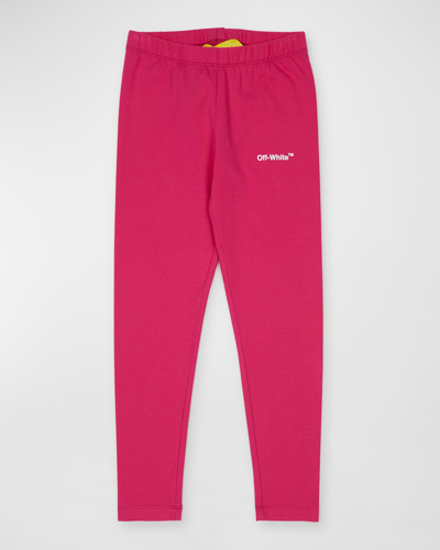 Off-white Kids' Cotton Jersey Leggings W/ Logo In Fuchsia