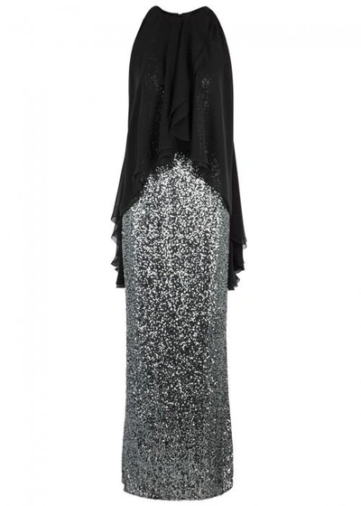 Talbot Runhof Morave Silver Sequinned Gown In Black