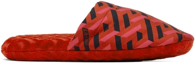 Versace Greca Signature House Slippers In Red Fuxia