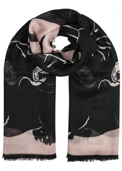 Valentino Panther-print Cashmere Blend Scarf In Rose