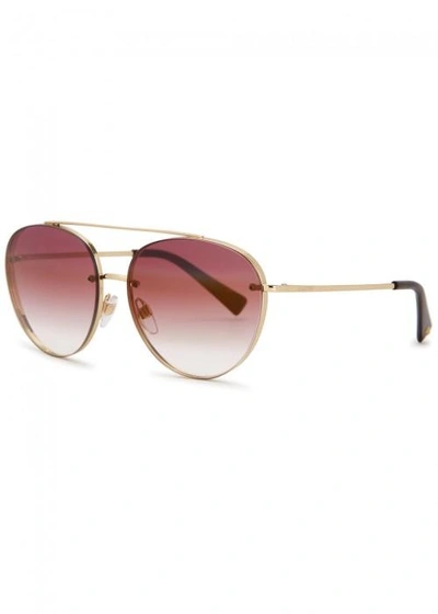 Valentino Gold Tone Aviator-style Sunglasses