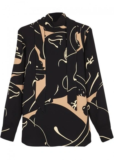 Valentino Panther-print Silk Cady Blouse In Camel