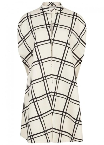 Valentino Ivory Checked Wool Blend Cape In White And Black