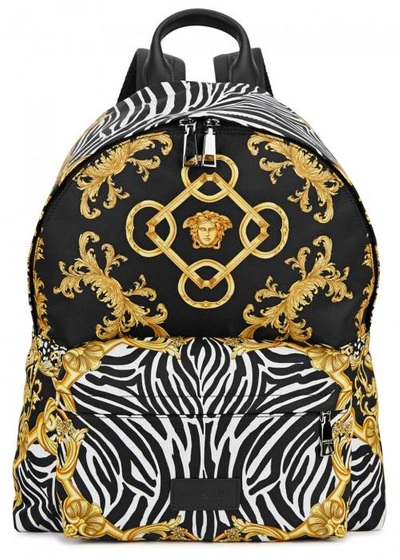 Versace Signature17 Printed Nylon Backpack In Gold