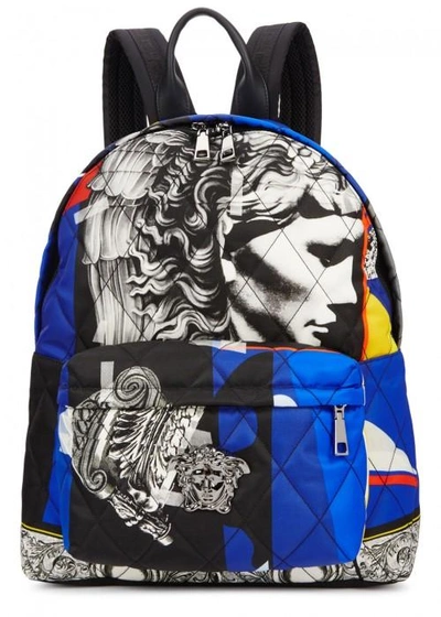 Versace Printed Nylon Backpack In Blue
