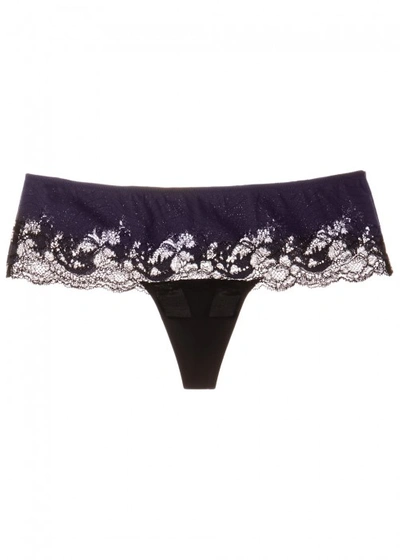 Wacoal Lace Affair Indigo Lace Thong In Black And Grey