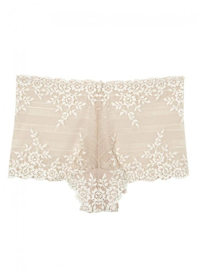 Wacoal Embrace Lace Embroidered Boyshort Underwear Lingerie In Nude/ivory