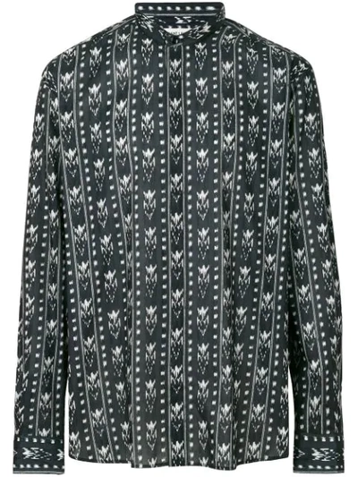 Saint Laurent Band Collar Ikat Print Shirt In Black