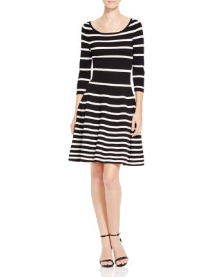 Milly 3/4-sleeve Degrade Striped Dress In Black/white | ModeSens