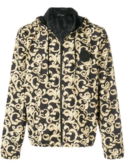 Versace Barocco Net Zip-front Jacket In Black/gold