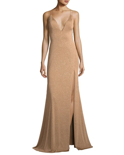 Jovani Metallic V-neck Strappy Gown