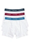 Calvin Klein 3-pack Boxer Briefs In White W/ Blue Spllbnd/ Fervent