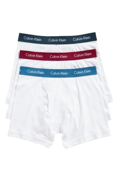 Calvin Klein 3-pack Boxer Briefs In White W/ Blue Spllbnd/ Fervent