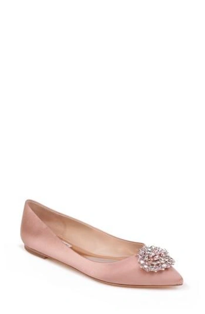 Badgley Mischka 'davis' Crystal Embellished Pointy Toe Flat In Dark Pink Satin