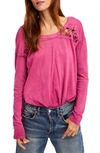 Free People First Love Lace-up Tee In Raspberry