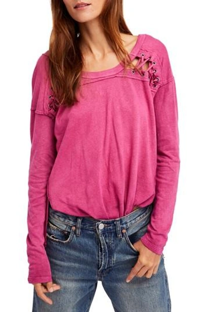 Free People First Love Lace-up Tee In Raspberry