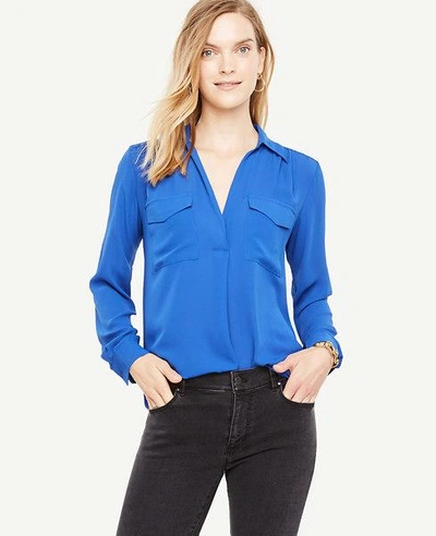 Ann Taylor Petite Camp Shirt In Cerulean Glow