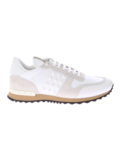 Valentino Garavani Rockrunner Camoflage Suede And Leather Trainers In White
