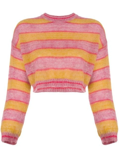 Alberta Ferretti Cropped Design Sweater In Yellow