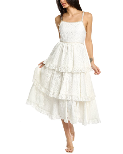 Sister Jane Dream  Bridal Tiered Midi Dress In Lace With Pearl Details-white