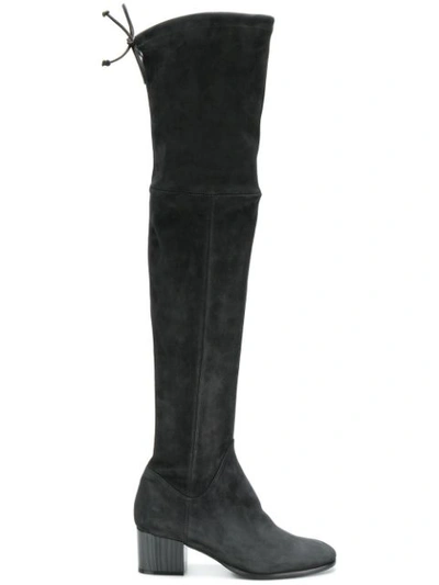 Baldinini Thigh High Mid Heel Boots In Grey