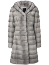 Liska Valencia Hooded Fur Coat In Grey